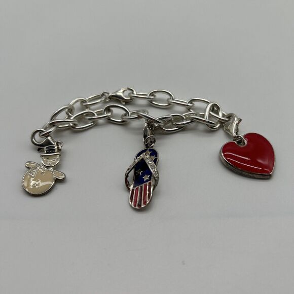 Sterling Silver 925 Charm Bracelet With 3 Lillian Vernon Charms, Lobster Clasp